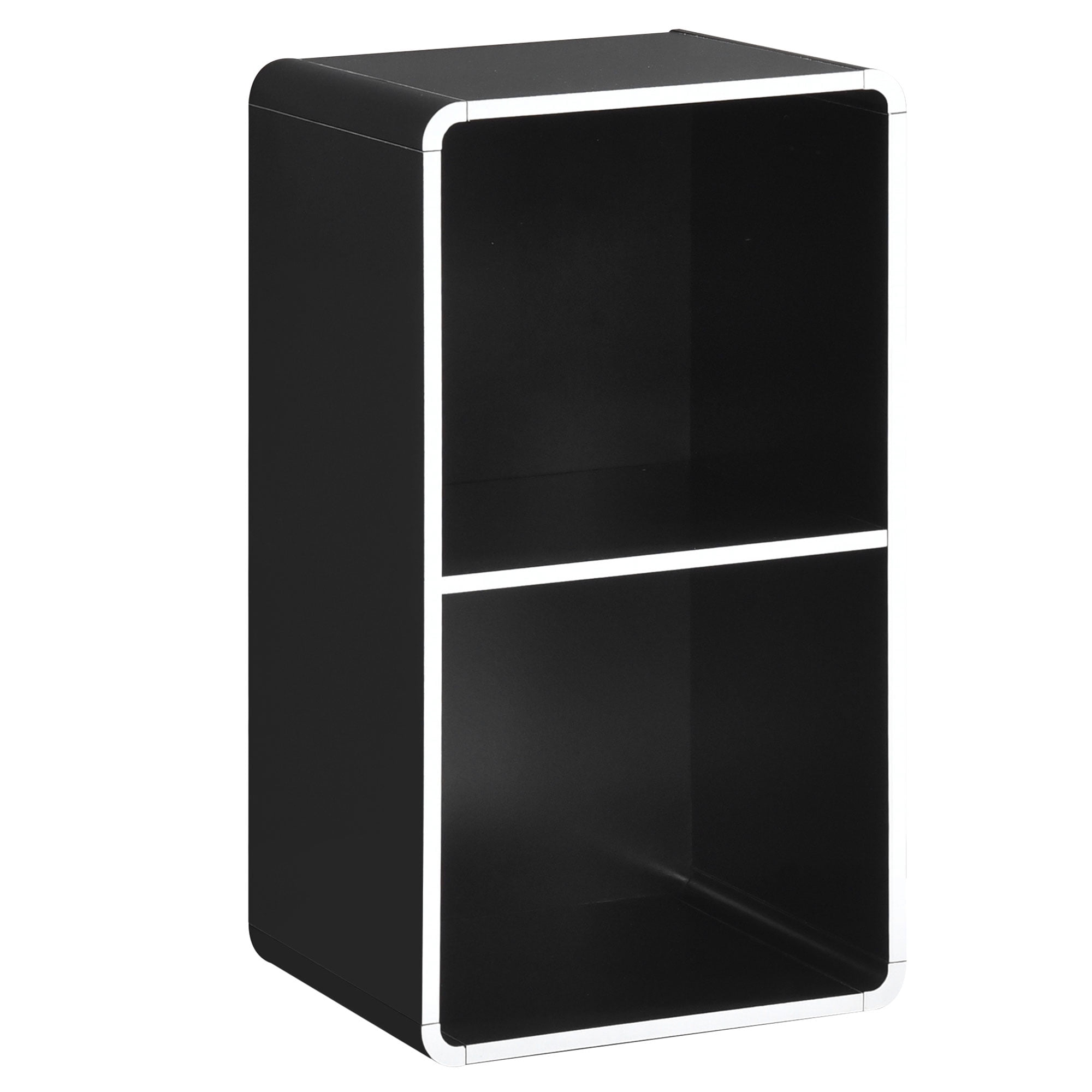 Kings Brand Furniture Dothan 2-Tier Cube Open Bookcase - Space Saving Storage Shelf Organizer Bookshelf, Black