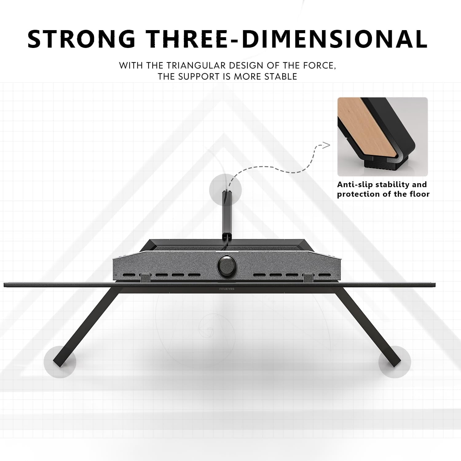 FITUEYES Picasso Series Corner TV Stand for 55–78 Inch TVs, Black & Light Wood, Cable Management