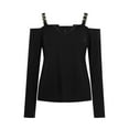 thumbnail image 4 of Fesfesfes Women Tops V-neck Long Sleeve Straped Tops Lace Splicing Polluver Blouse Tops, 4 of 9