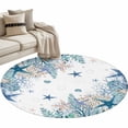 thumbnail image 2 of Summer Marine Life Round Living Room Rugs 4 ft, Watercolor Blue Starfish Ocean Bubble Coral Washable Area Rug with Non-Slip Sturdy Edge Binding Round Carpet for Entryway Kitchen Bedroom Bathroom, 2 of 9
