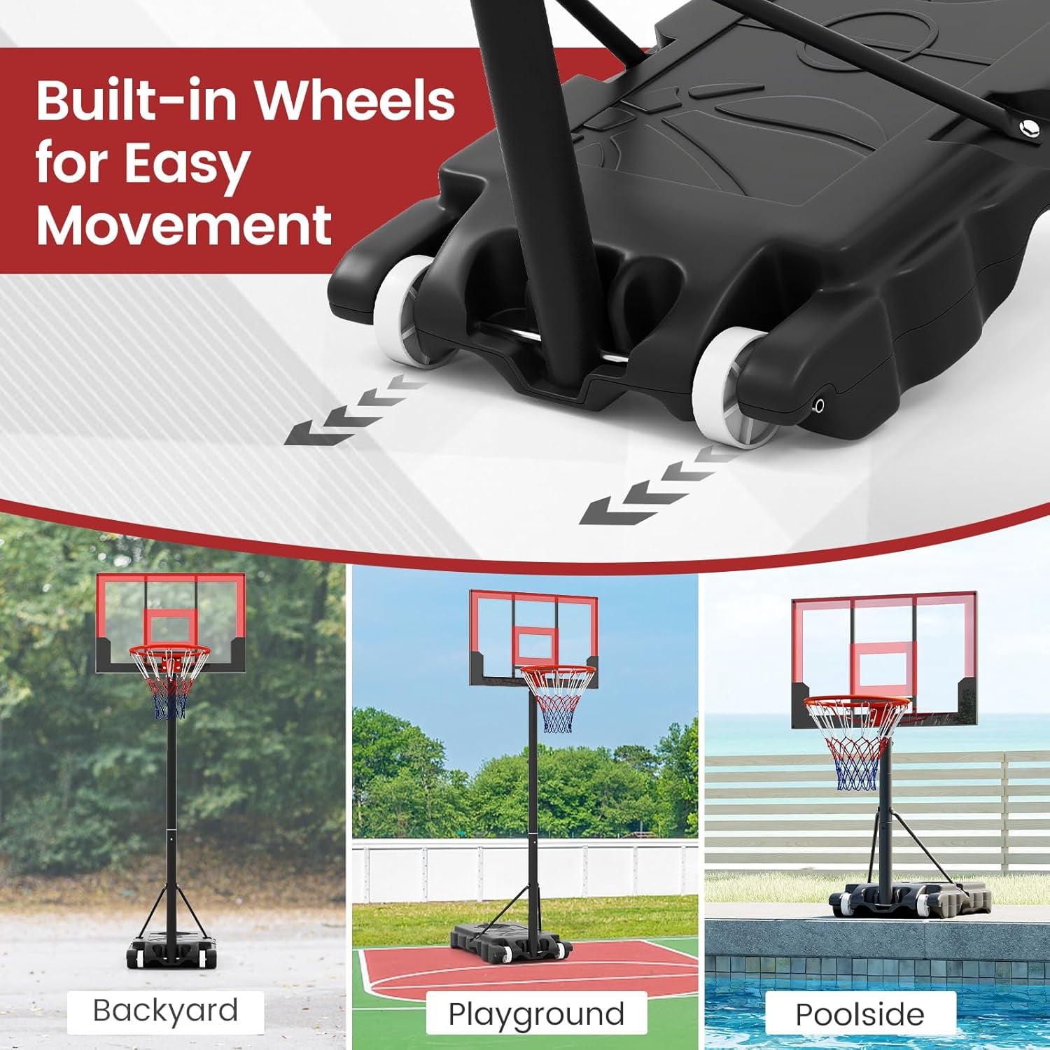 OLAKIDS Basketball Hoop Outdoor, Portable 3.3-7 FT Height Adjustable Goal System with Wheels Shatterproof Backboard, Fillable Base for Kids Youth Teens Adults Driveway Backyard Pool Indoor