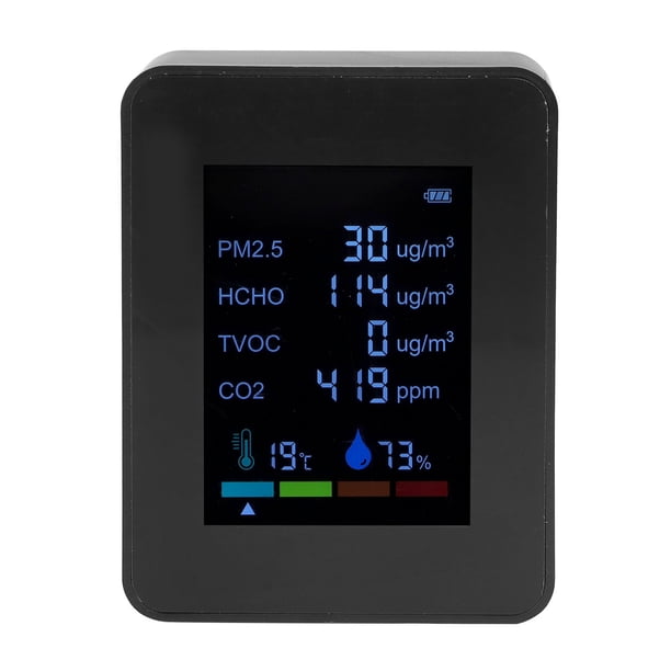 MONITOR DE DEL AIRE MEDIDOR DE CO2, MEDIDOR DE CO2 Multifuncional 6 EN 1 MONITOR DE DEL AIRE TEMPERATA PM2.5 TVOC HCHO Detector Carga USB, Prueba DE