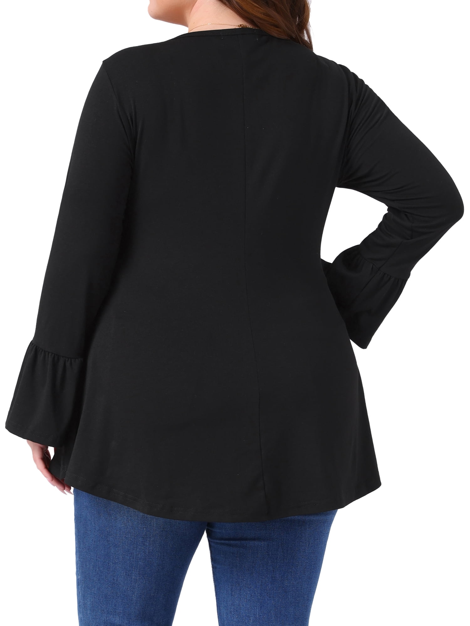 DARING DIVA Women's Plus Tops Crew Neck Bell High Low Hem Blouses 4X Black