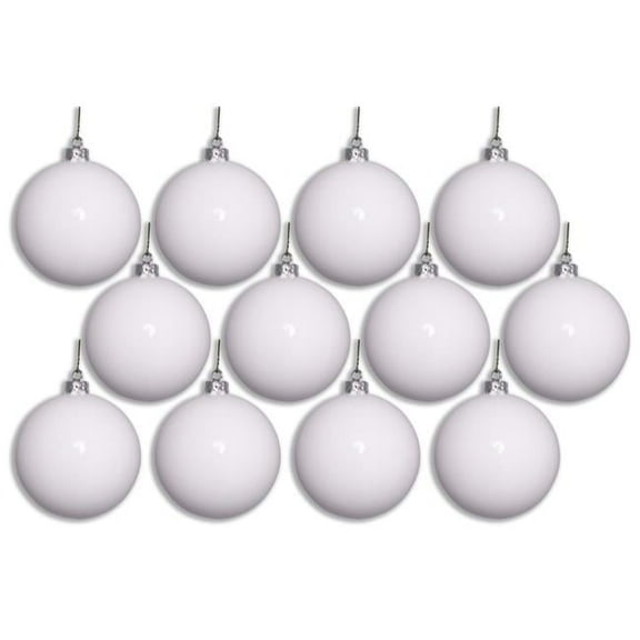 Queens of Christmas ORN-BLKS-100-WH-12PK 4 in. Shiny Ball Ornament with Wire & UV Coating, White - Pack of 12