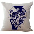 thumbnail image 1 of Housse de Coussin en Coton et Lin Bleu et Blanc Floral Élan 18x18 Pouces, 1 of 1