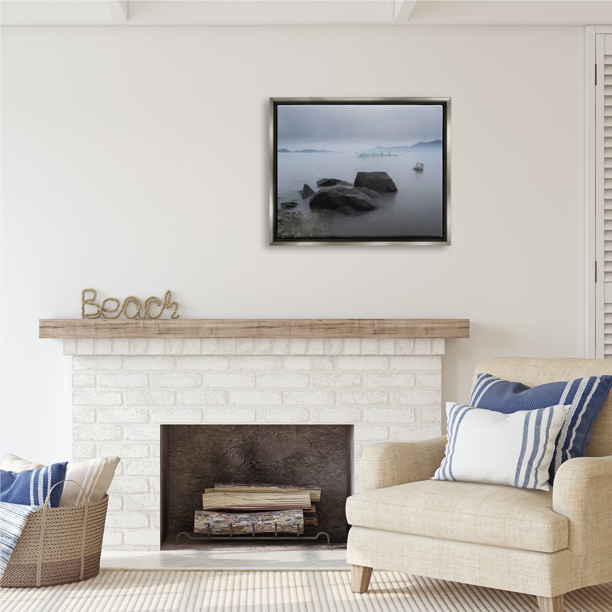 Stupell Industries Foggy Sea Landscape Nature Painting Gray Floater Framed Art Print Wall Art, 31 x 25