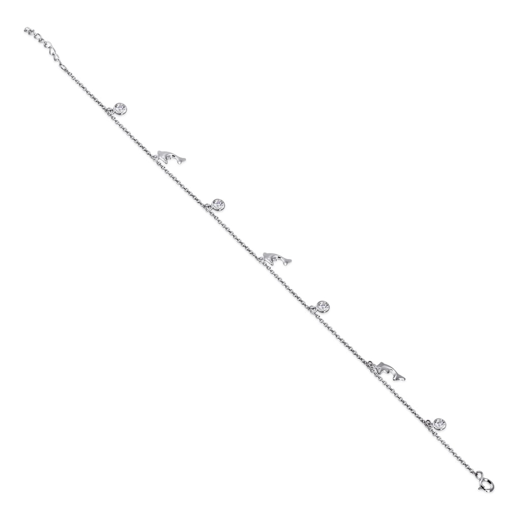 Dolphin Anklet 925 Sterling Silver Cubic Zirconia