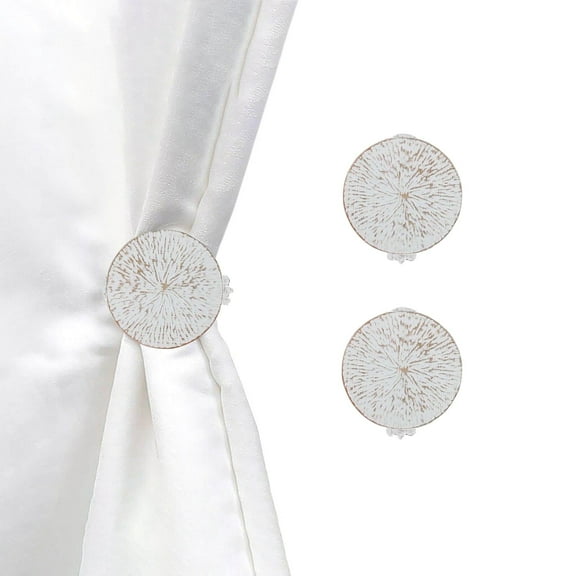 Evideco French Home Goods Curtain Holdbacks Set of 2 Metal Curtain Tiebacks – Elegant Round Design Clips – White/Gold