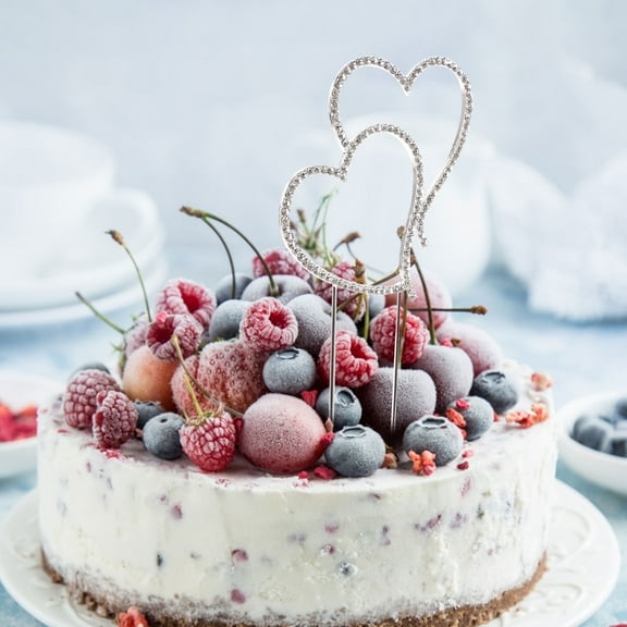 Nicehomfit Unique Wedding Cake Toppers Rhinestone Silver 1Set