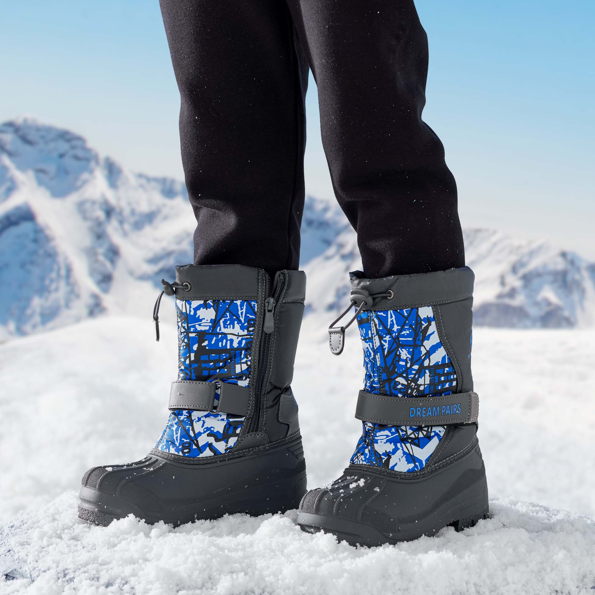 Dream Pairs Big Kid Boys & Girls Mid Calf Waterproof Winter Snow Boots KAMICK. color NAVY, size 1. - image 3 of 6