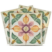 Mi Alma Floral Purple Orange Tile Stickers - Removable Vinyl 4x4, 24 pcs