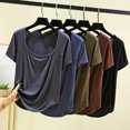 thumbnail image 3 of Hvot&aat Women's Summer Casual Yoga Tops Fashion Square Collar Straight Shoulder T Shirt Basic Solid Color Curved Hem Blouse, 3 of 3