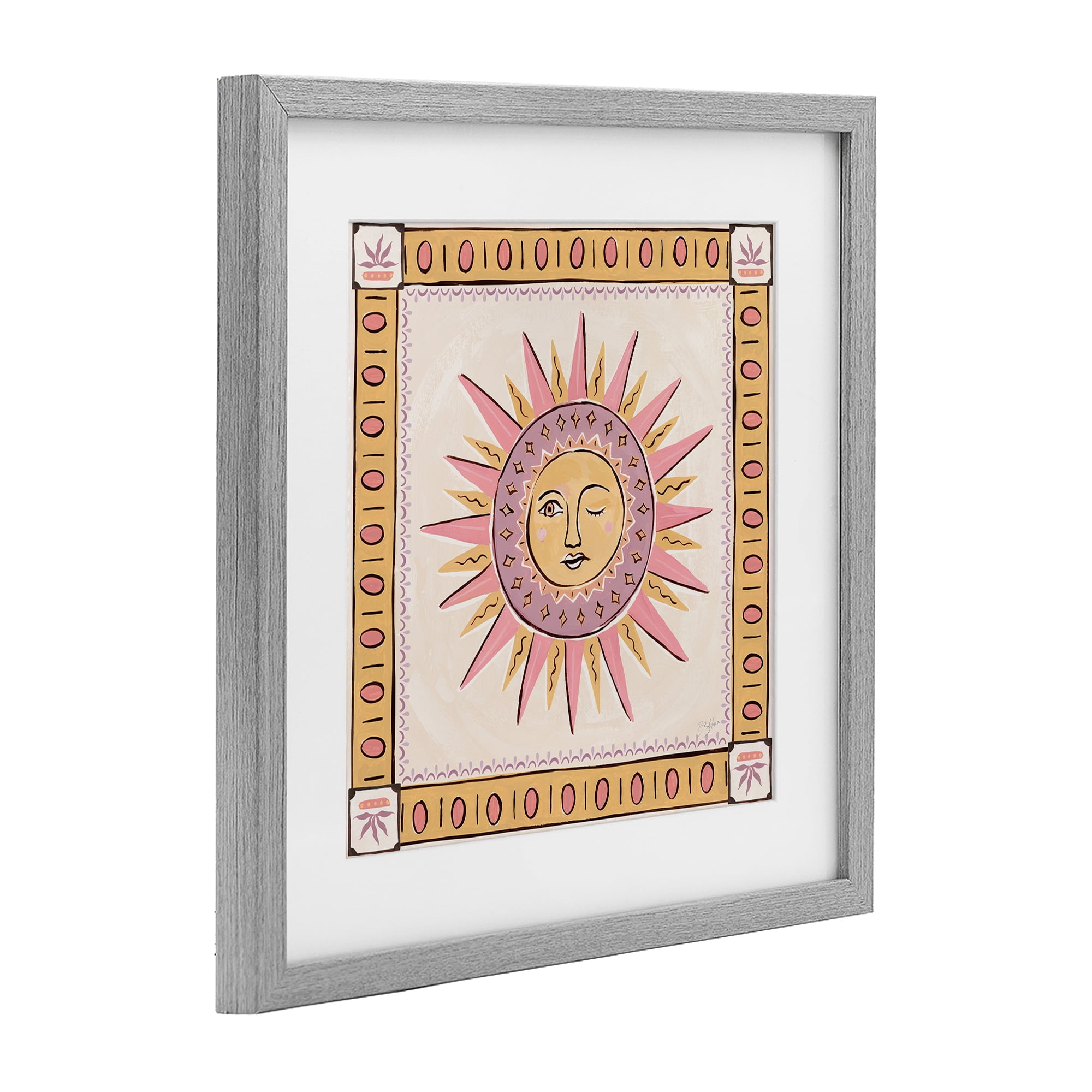 Stupell Industries Pastel Winking Sun with Border Gray Framed Print Under Glass, design by Two If By Sea Studios