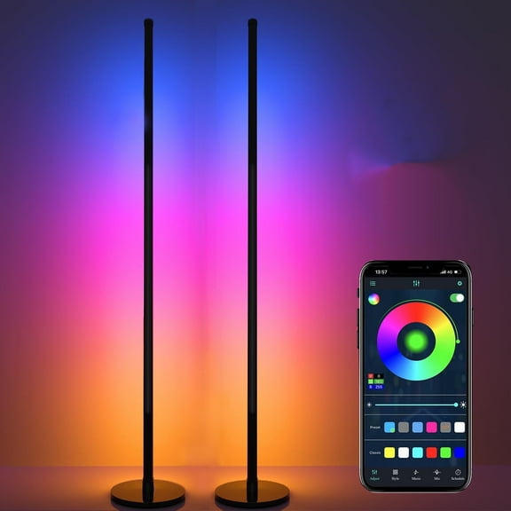 Corner Floor Lamp,2 PACK Smart RGB LED Corner Lamp with Spotlight, 10 Million Colors Changing LED Floor Lamp with App Control, Music Sync Timer Mood Lighting for Living Room, Christmas Decoration