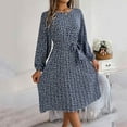 thumbnail image 2 of abtuhar Womens Summer Dresses,Women's Fall New Casual Long Sleeve Floral Hem Pleated Skirt Plus Size Dresses,Dark Blue, 2 of 5