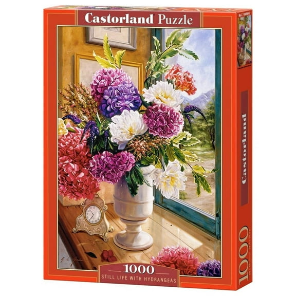 1000 Piece Jigsaw Puzzle, Still Life with Hydrangeas, Flower puzzles, colorful plants, Classic picture, Adult Puzzle, Castorland C-104444-2
