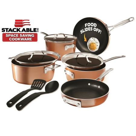 Gotham Steel Stackable Nonstick Pots & Pans Set 10 Pcs Copper Cast Stackable Cookware Set