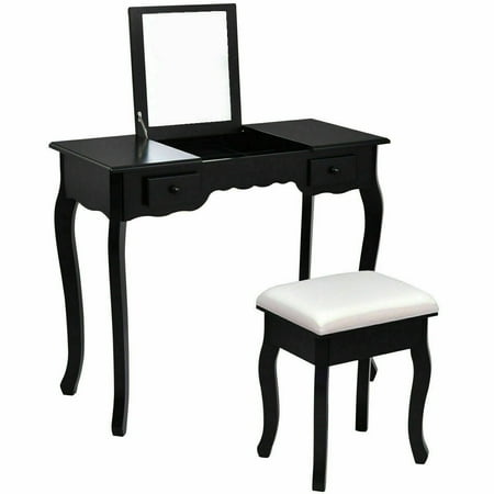 Gymax Bathroom Mirrored Vanity Set Make-up Dressring Table Stool Desk Furniture (Best Place To Find Bathroom Vanities)