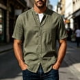 thumbnail image 2 of Men's Linen Shirts Short Sleeve Casual Summer Beach Button Down Shirt for Men Size 3XL Army Green, 2 of 7