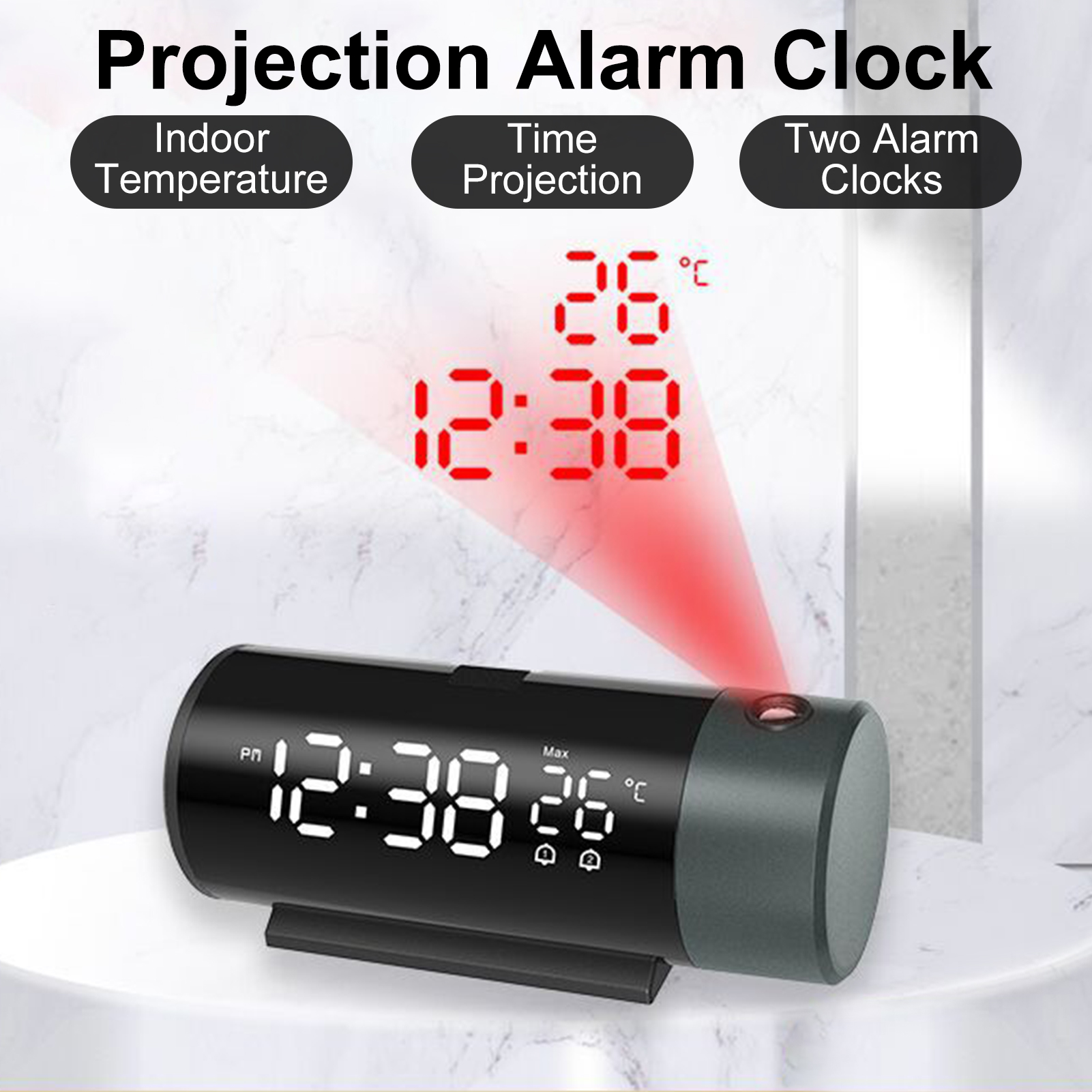 opvise Alarm Clock Temperature Display Humidity Show Snooze Function