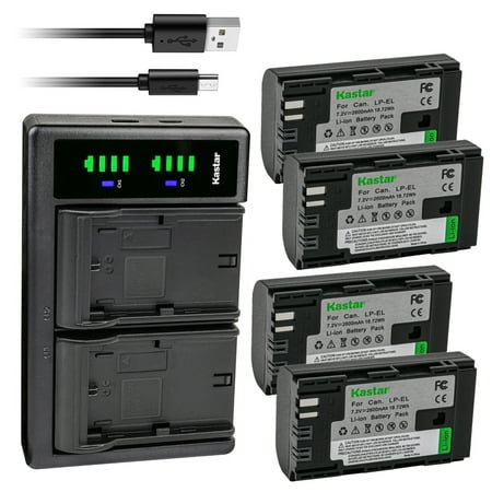 Kastar 4-Pack LP-EL Battery and LTD2 USB Charger Replacement for Canon LP-EL Lithium-Ion Battery Pack Canon 4307C002 Battery Canon Speedlite EL‑1 EL1 Flash Light Canon E-TTL / E-TTL II