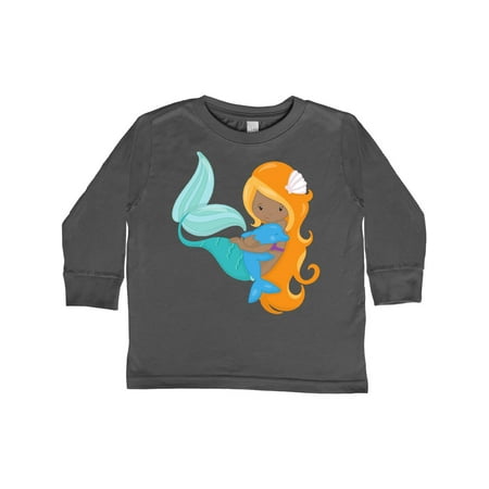 

Inktastic African American Mermaid With Orange Hair Dolphin Gift Toddler Toddler Girl Long Sleeve T-Shirt