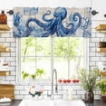 thumbnail image 3 of Marine Animal Valances for Windows Octopus Coral Shell Linen Texture Rod Pocket Curtain Valance Window Treatment Short Curtains for Kitchen Living Room, 58"x16", 3 of 5