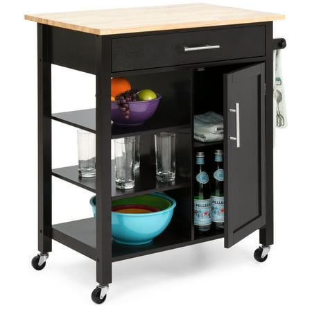 Best Choice Products Utility Kitchen Island Cart with Wood Top, Drawer, Shelves and Cabinet for Storage, Espresso