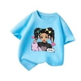 thumbnail image 3 of Toddler Shirts Kid Leisure Graphic Round Neck Short Sleeve Tops Summer Casual Wear Girls Tops Blue 11 Years-12 Years, 3 of 5