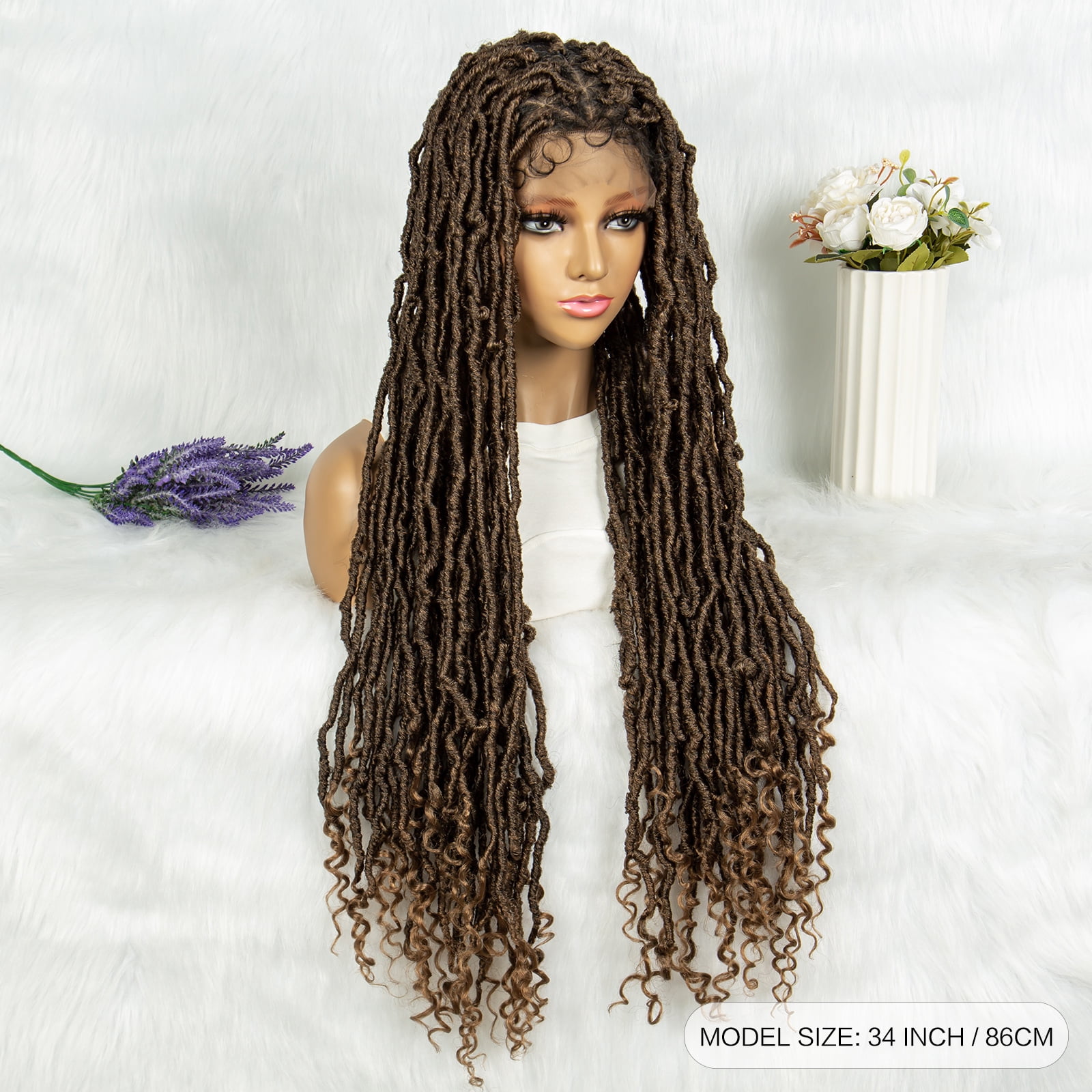 Full Lace Braided Wigs Synthetic Lace Wigs 34 Inches Handmade Braided Wigs Crochet Wigs Faus Locs Braided Wigs for Women (1B/27 color)