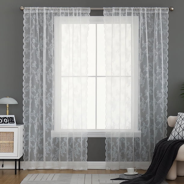 Fiudx Cortina Floral Moderna para Ventana, Delicado Bordado de Rosas, Tela de Poliéster Suave, Filtro de Luz Translúcido, Elegante Decoración para El Hogar, Ventana de Sala de Estar o Dormitorio, 78,