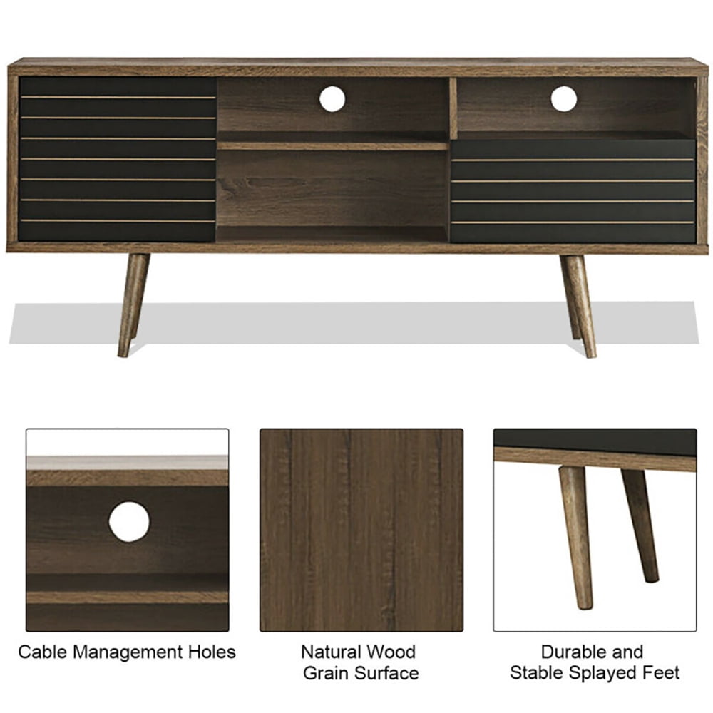 Finihen TV Stand, TV Cabinet, Mid-Century Modern TV Stand for TVs up to 65 Inch with Storage Shelves, Media Entertainment Center with Storage, for Living Room, Bedroom, Walnut