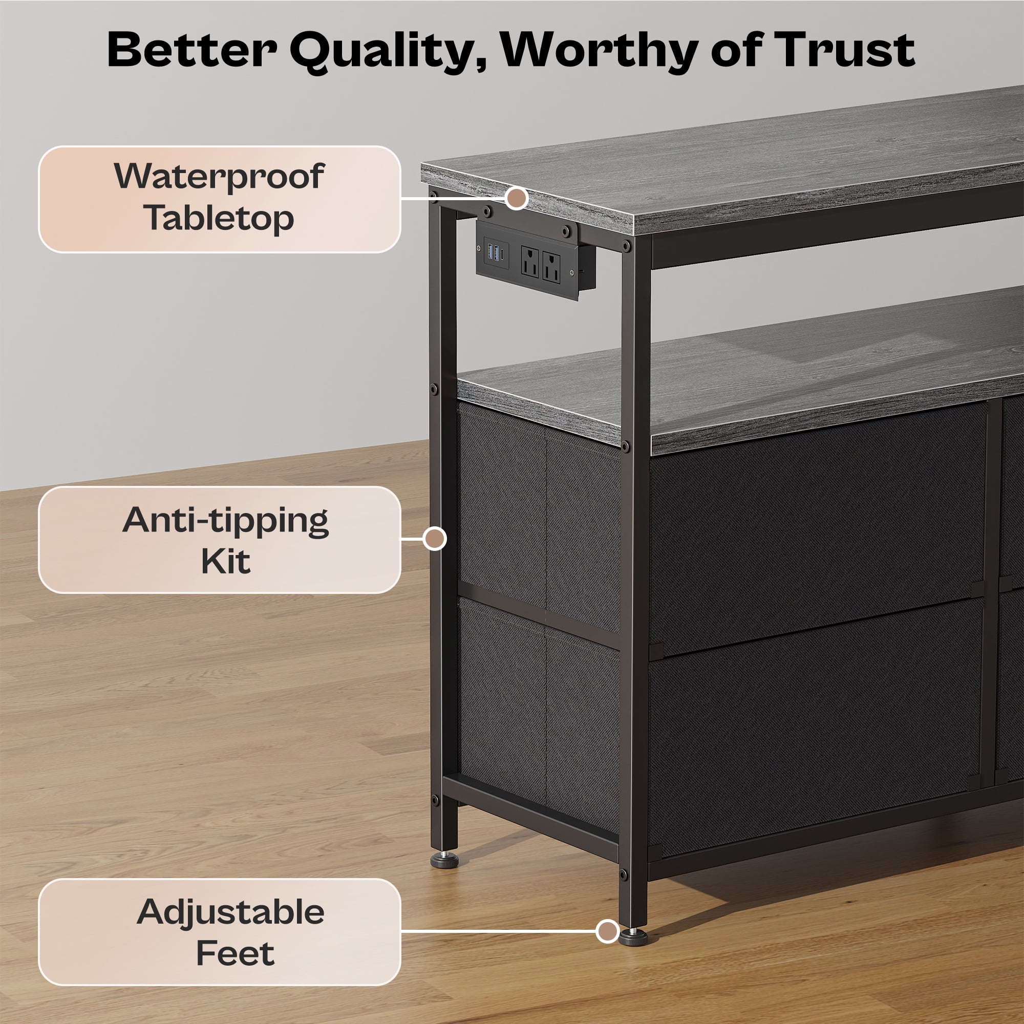 Amadwell 47 Inch LED TV Stand Dresser for 55 Inch TVs, 6 Drawer Entertainment Center with Power Outlets, Media Console with Storage