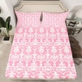 thumbnail image 2 of jejeloiu Rustic Victorian Floral Full Size Sheets,Boho Exotic Style Bed Sheets,Pink Damask Jacquard Sheet Sets For Adult,Luxury Bedroom Decor,4pcs, 2 of 7