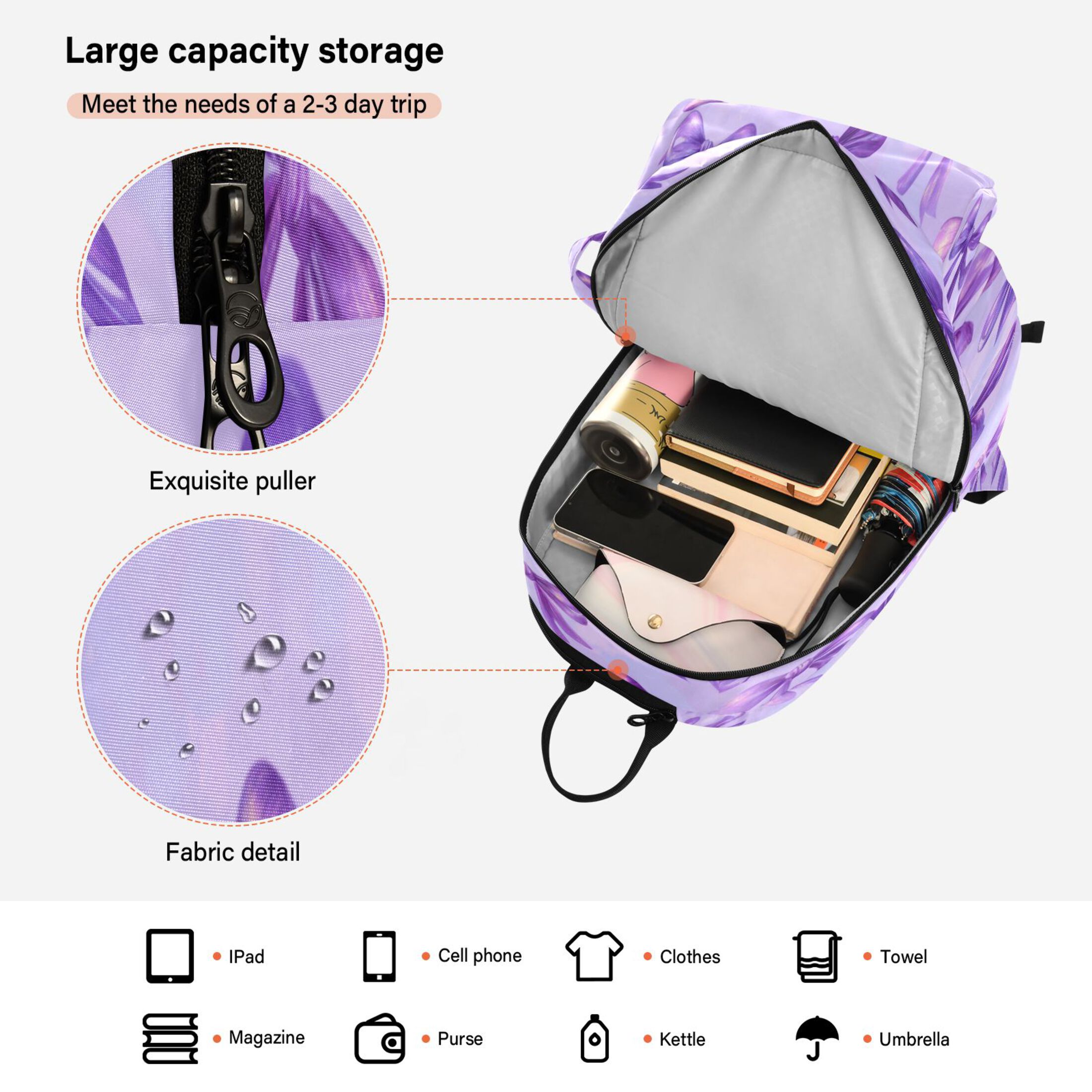 2 Racquet Holder Tennis Backpack Tennis Racket Covers Gym Bags Vibrant Purple Bows Pattern