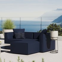 Modway Saybrook Outdoor Patio Upholstered Loveseat and Ottoman Set in Navy