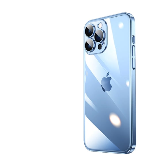 Allytech Case Compatible With iPhone 13 Pro, 6.1 in, Frame Colored Lens Protection Collision Corner, Crystal Clear Electroplating Transparent PC Hard Shell Phone Case, Blue