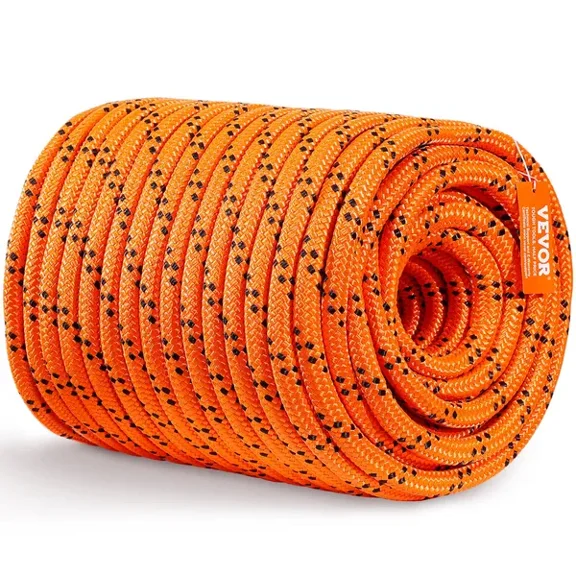 Double Braided Polyester Rope 3/4 Inch x 220 Feet 24 Strands 20000 LBS Breaking Strength Arborist Rigging Rope for Rock Climbing Hiking Camping Swing Rappelling Rescue Orange Black