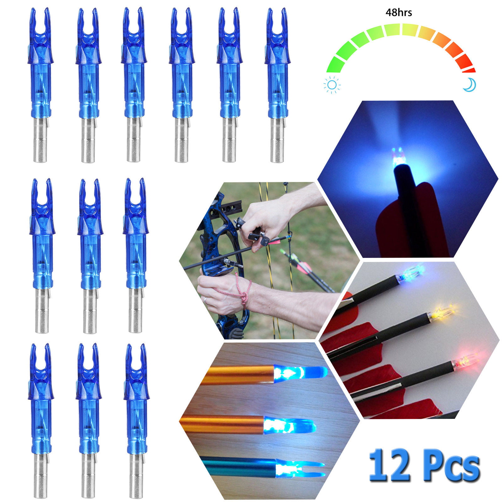 12PCS Automatically LED Lighted Arrow Nocks Tail for Crossbow Arrows Hunting