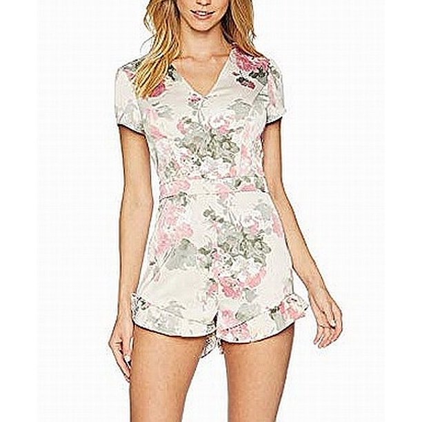 Bebe Womens Romper V Neck Ruffle Sheer Dream Floral 2 Walmart Com Walmart Com