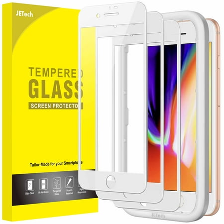 JETech Full Coverage Screen Protector for iPhone 8 Plus/7 Plus 5.5-Inch, White Edge Tempered Glass Film with Easy Installation Tool, Case-Friendly, HD Clear, 3-Pack (White)