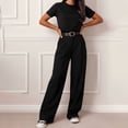 thumbnail image 4 of Delayuji Dressy Pant for Women Straight Leg Suit Pants Flat Front Button Loose Business Casual Work Pants Slacks High Waist Workwear Pants, 4 of 5