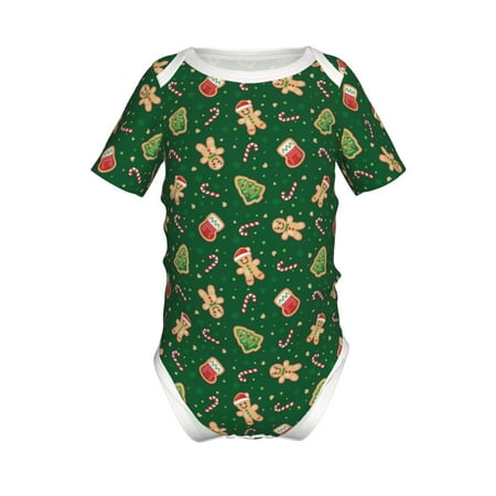 

Adobk green Christmas Element Print Baby Climbing Clothes Jumpsuit Rompers Classic Rompers Child Short sleeve Bodysuits-2 Years