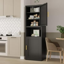 67"H Metal Tall Narrow Bathroom Storage Cabinet, Freestanding Floor Cabinet with 2 Doors and Adjustable Shelves, Pantry storage Cabinet for Bathroom, Living Room, Entryway and Kitchen (Black)