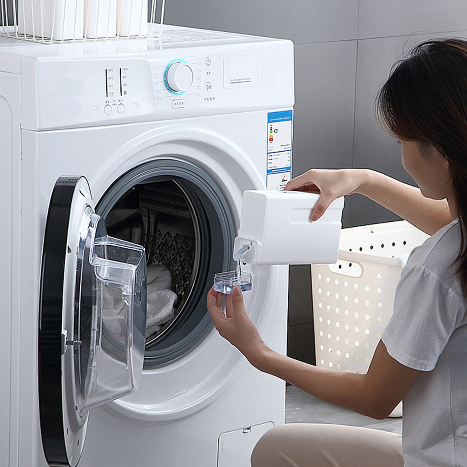 35oz Laundry Detergent Dispenser Container TeqHome 1 Pack Liquid Laundry Dispenser for Laundry Room with Waterproof Labels, White