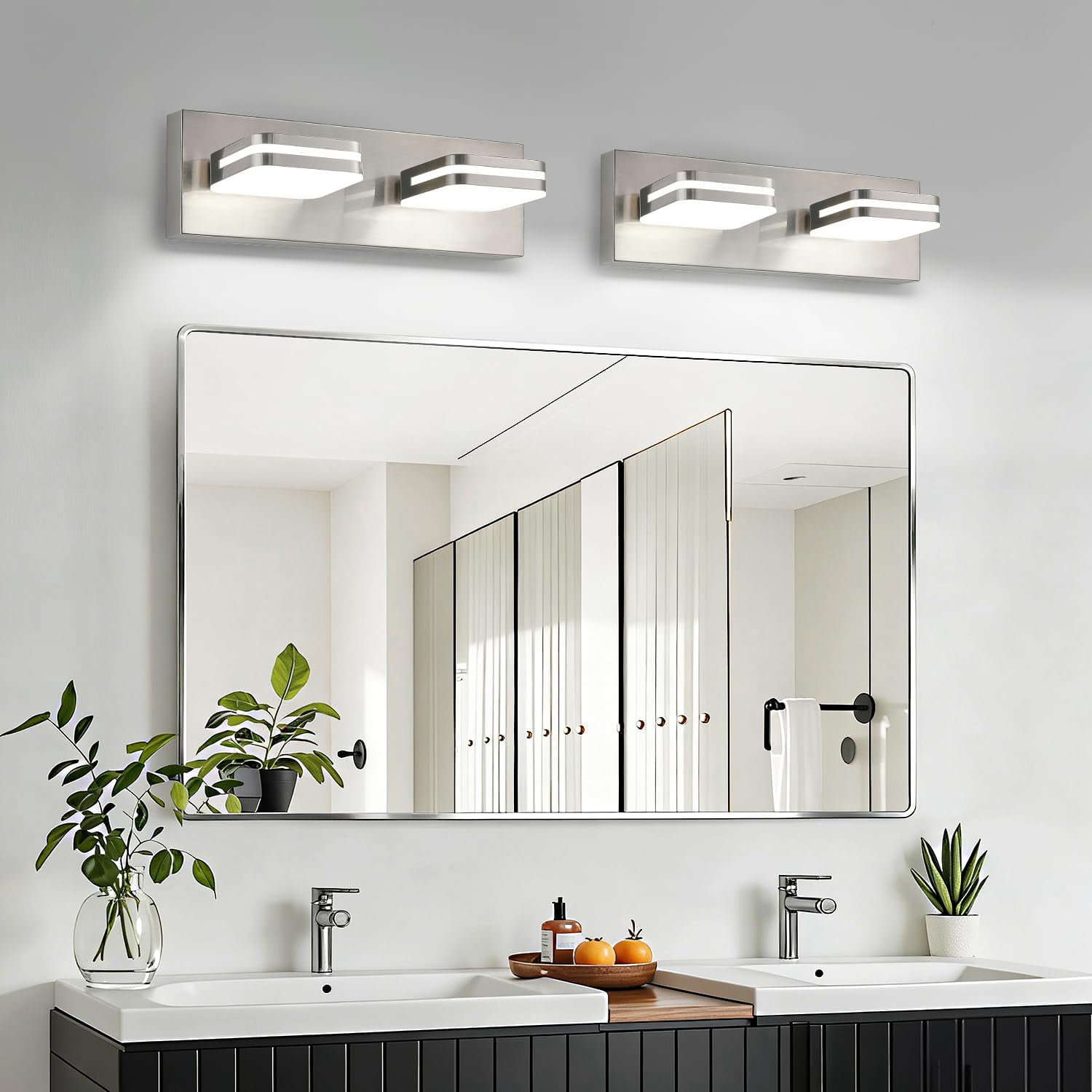 360° Rotate 2-light Led Bathroom Vanity Light Fixtures  900lm Brushed Nickel Lights For Modern Wall Lighting Over Mirror Kitchen Living (natural White 5000k)