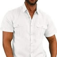 thumbnail image 3 of Camisa con Botones para Hombre, Manga Corta, Doble Bolsillo, Color Puro, Transpirable, Camisa Informal para Hombre para Fiesta de Trabajo Diaria, Blanco L, 3 of 6