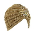 thumbnail image 5 of Milageto Indian Turban Hat for Women Alloy Brooch Female Headband Hair Scarf Head Wrap Golden, 5 of 8