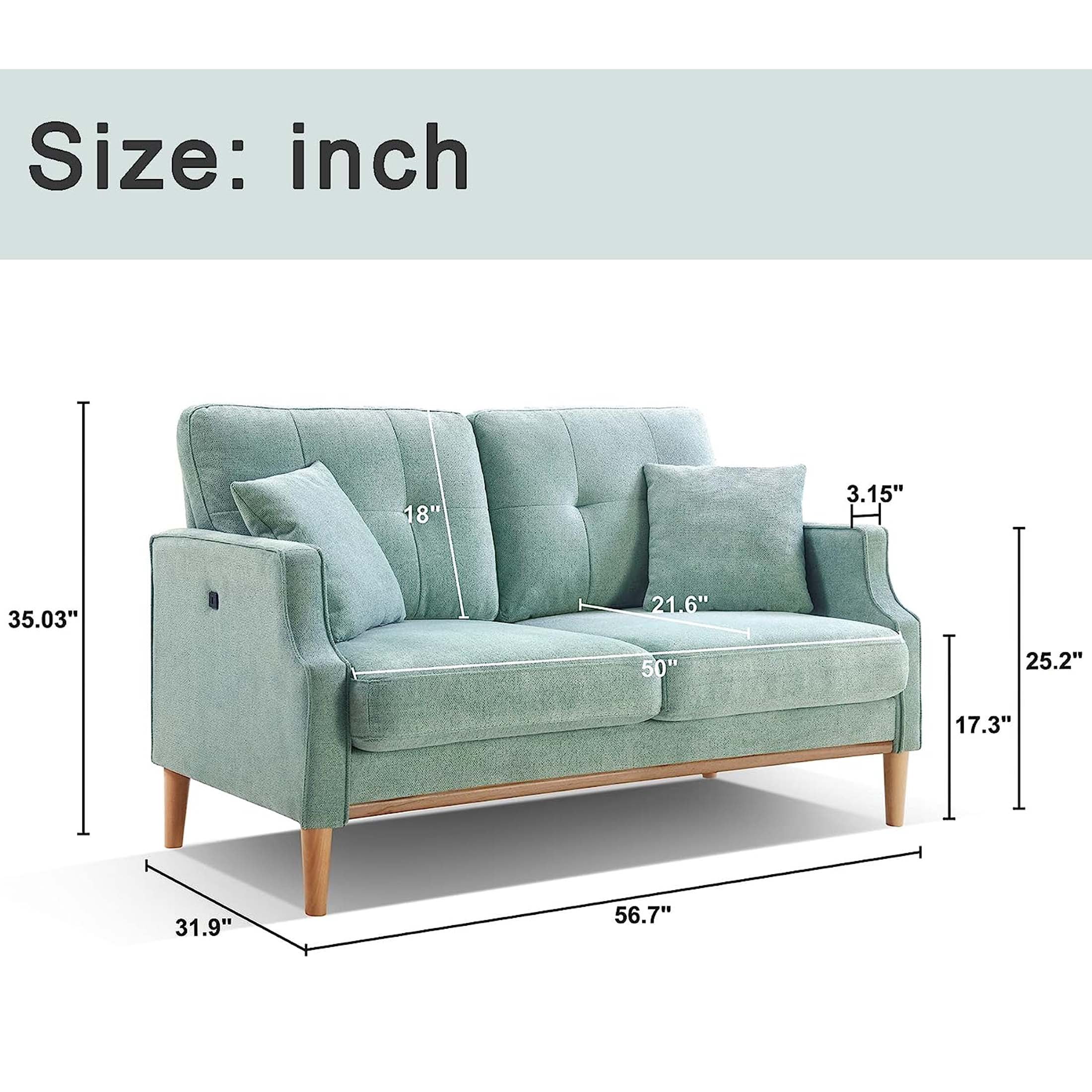DEALTOPS Small Couch with 2 Pillows, 57'' Accent Loveseat Sofa, Comfy Green Couch for Living Room, Bedroom