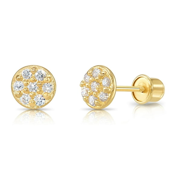 Tilo Jewelry 14K Yellow Gold Small Round Shape CZ Stud Post Earrings with Secure Screw-Backs | Everyday Dainty Small Earrings for Women & Unisex